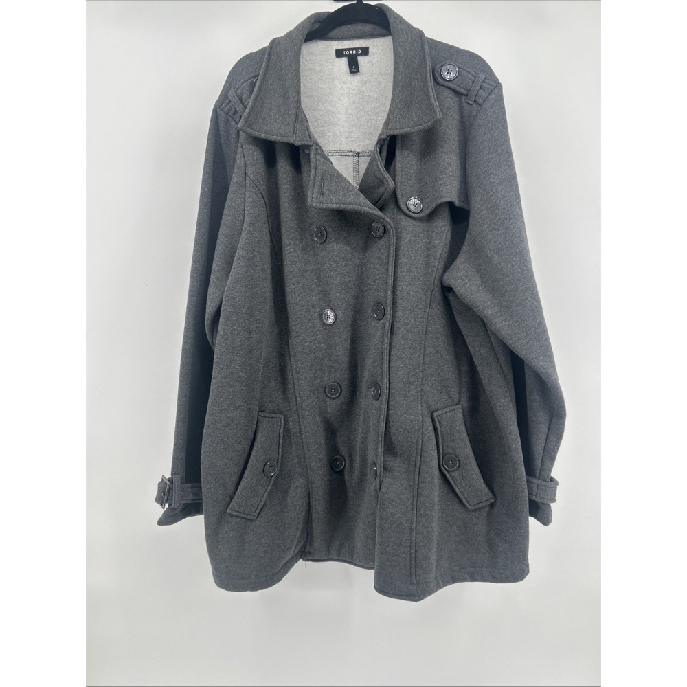 Torrid 4 4X Gray Fleece Peacoat Jacket Double Breasted Warm Preppy Cozy Classic